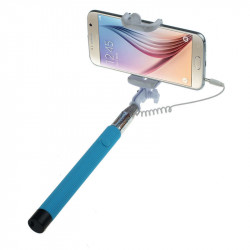 Fold-able Wired Selfie Stick with Remote Small Clip (Blue)